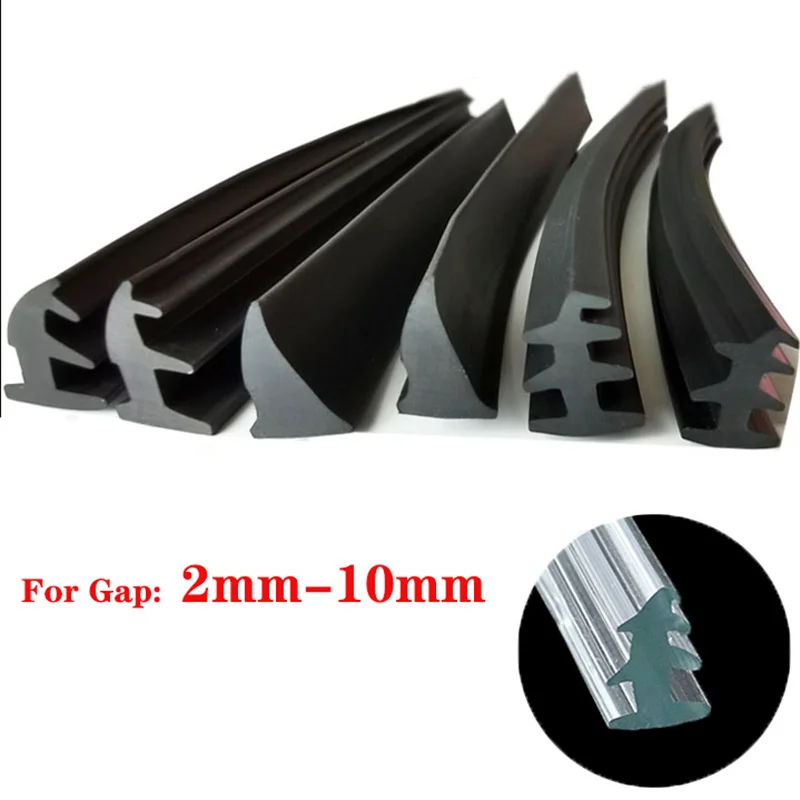 1/3/5M Door And Window Sealing Strip Aluminum Alloy Fixed Glass Gap Three T Type Fill The Card Slot Rubber Strips Windproof