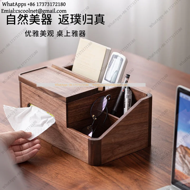 JS02 Black walnut solid wood tissue box, napkin pumping carton, desk walnut desktop storage box, whole wood digging