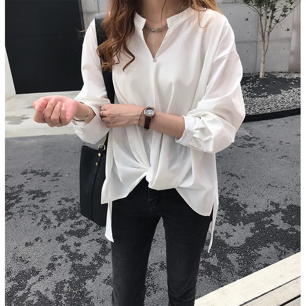 Abbigliamento donna primaverile 2025 Nuova camicia in chiffon dal temperamento semplice Camicia base allentata a maniche lunghe da donna alla moda