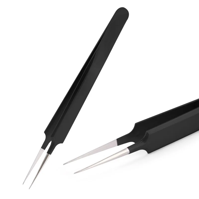 Pincettes à cils professionnelles en acier inoxydable, pour Extension de cils, décor doré, pincettes à sourcils antistatiques