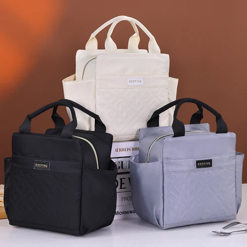 Imagen 2 del producto Bolsa de almuerzo aislante de gran capacidad para estudiantes, bolsa aislante de papel de aluminio de mano para oficina, bolsa de hielo refrigerada para mantenimiento fresco