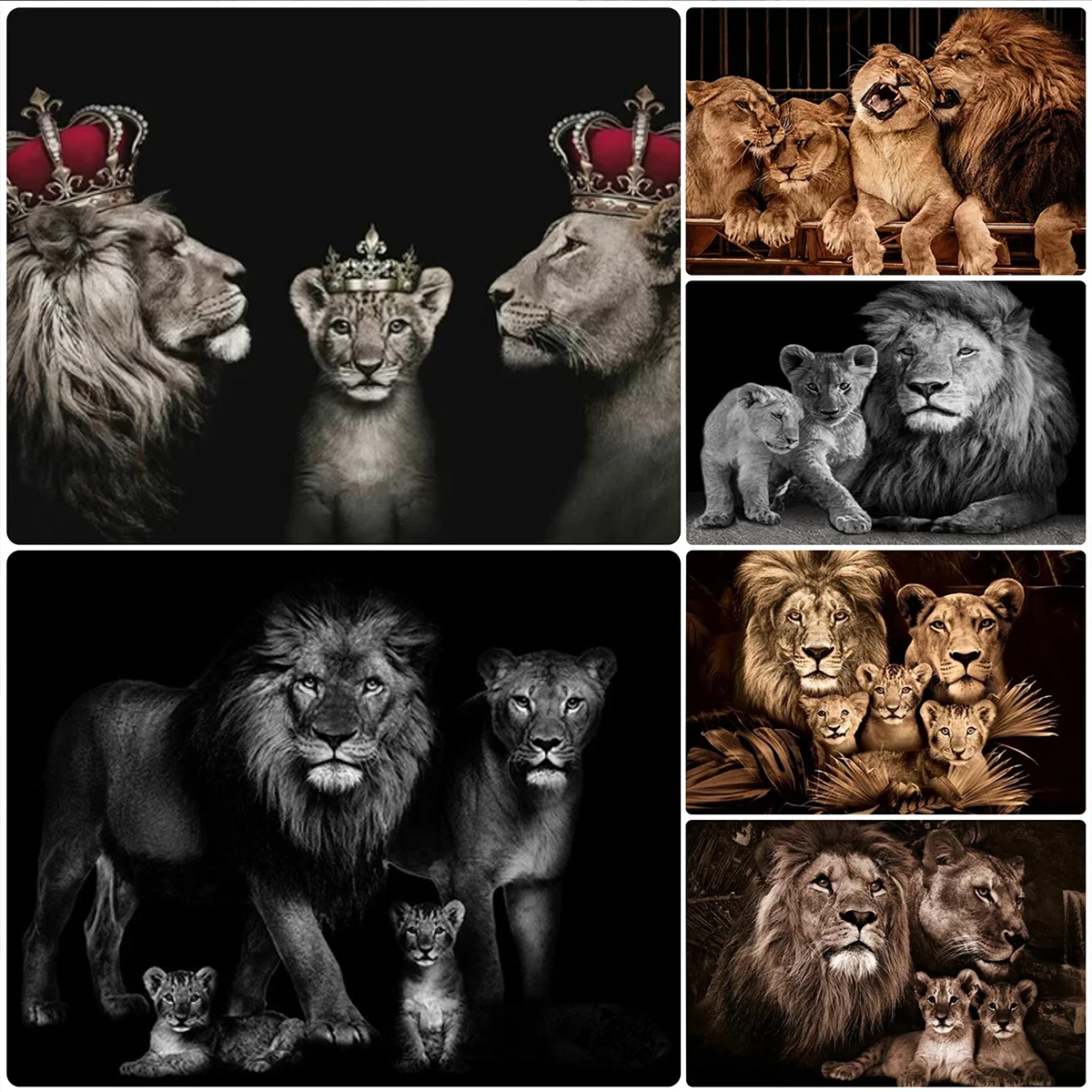 Lion Family Diamond Painting African Lions Diamond Mosaic 5D DIY Cross Stitch Kits Embroidery Wildlife Diamond Art Home Decor