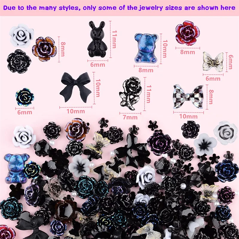 50PCS Mixed Kawaii Harz Nail art Charms 3D Blume Bogen Tiere Strass Nagel Dekorationen DIY Maniküre Professionelle Liefert