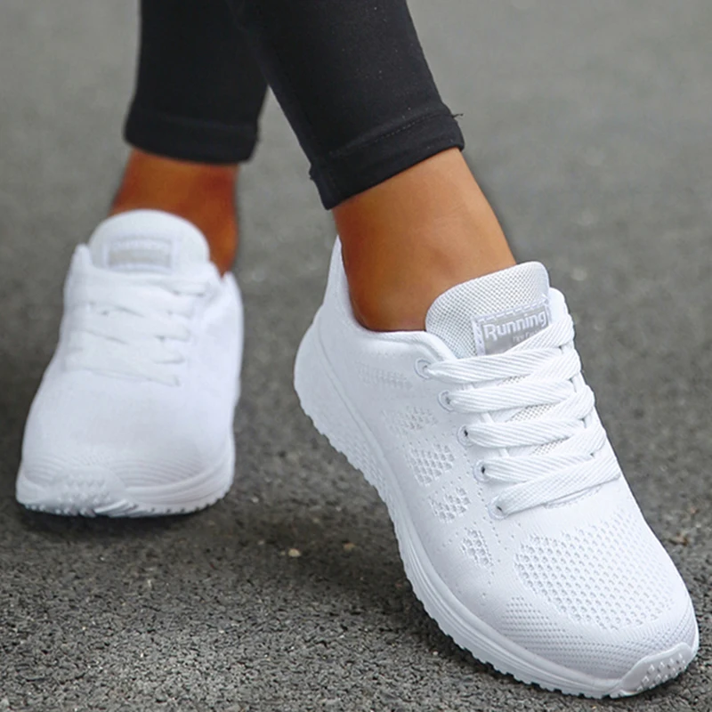 Breathable Sneakers For Women Fashion 2024 New Flat Solid Color Women Sneakers Mesh Fabric Lace Up Shoes Women Female Footwear