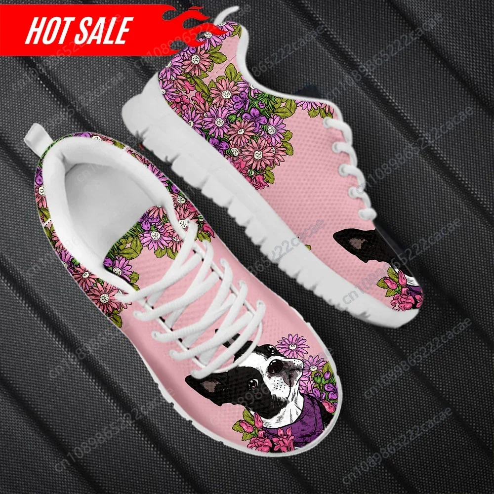 

Lovely Boston Bull Terrier Floral Pattern Women Flat Shoes Wear-Resistant Casual Sneakers for Girls Zapatos Mujer