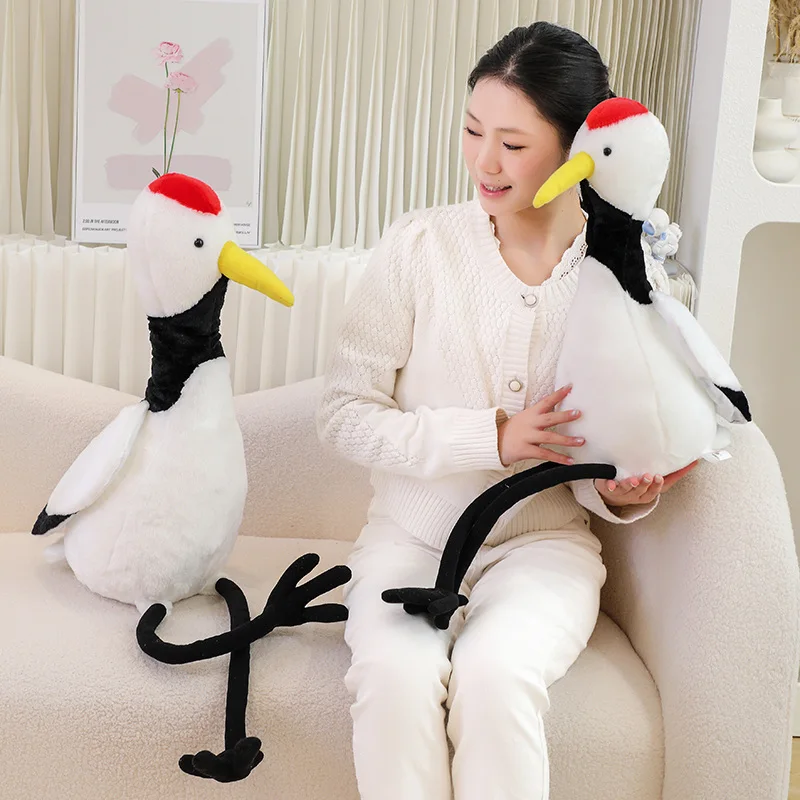 Kawaii Long Leg Red-crowned Crane Plush Toy Cute Stuffed Animals Big Size Birds Plush Doll for Kids Funny Presents Home Decor