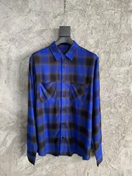 men raw edge plaid flannel shirt