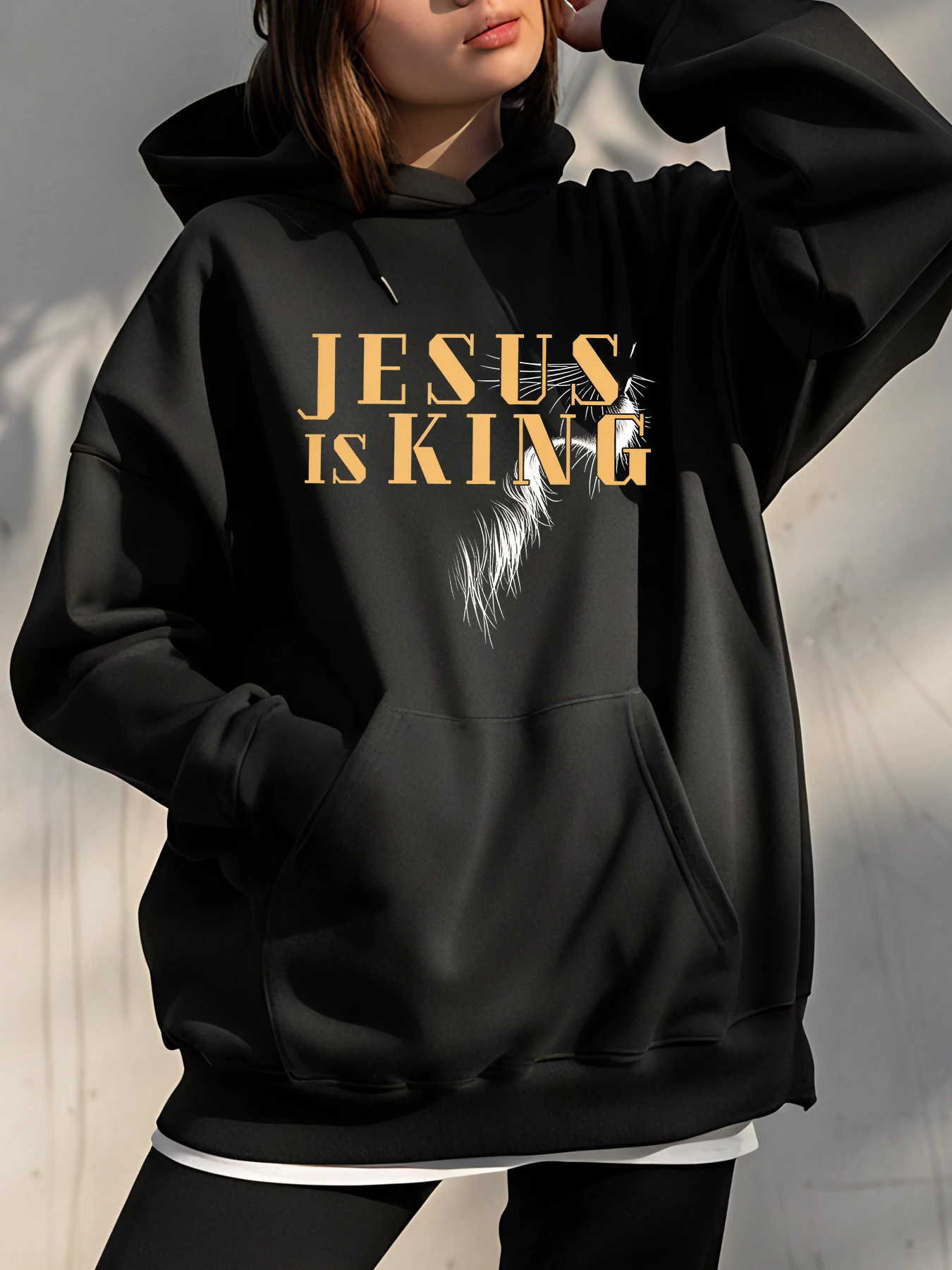 

Толстовка с принтом «Иисус король», черная толстовка большого размера, массивная повседневная одежда для христианской веры для женщин и мужчин