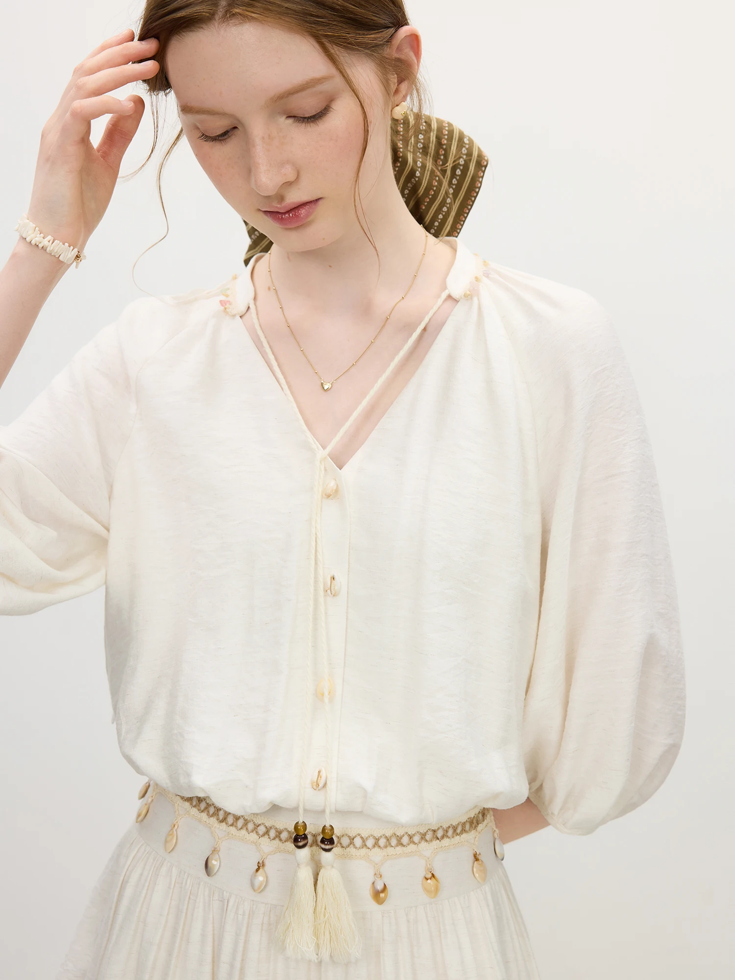 Sukienka damska FSLE z wysokim stanem, nowość na lato 2025, rękawy typu latarnia, dekolt w serek, ramiączka, długa, romantyczna sukienka wakacyjna 25FS12795