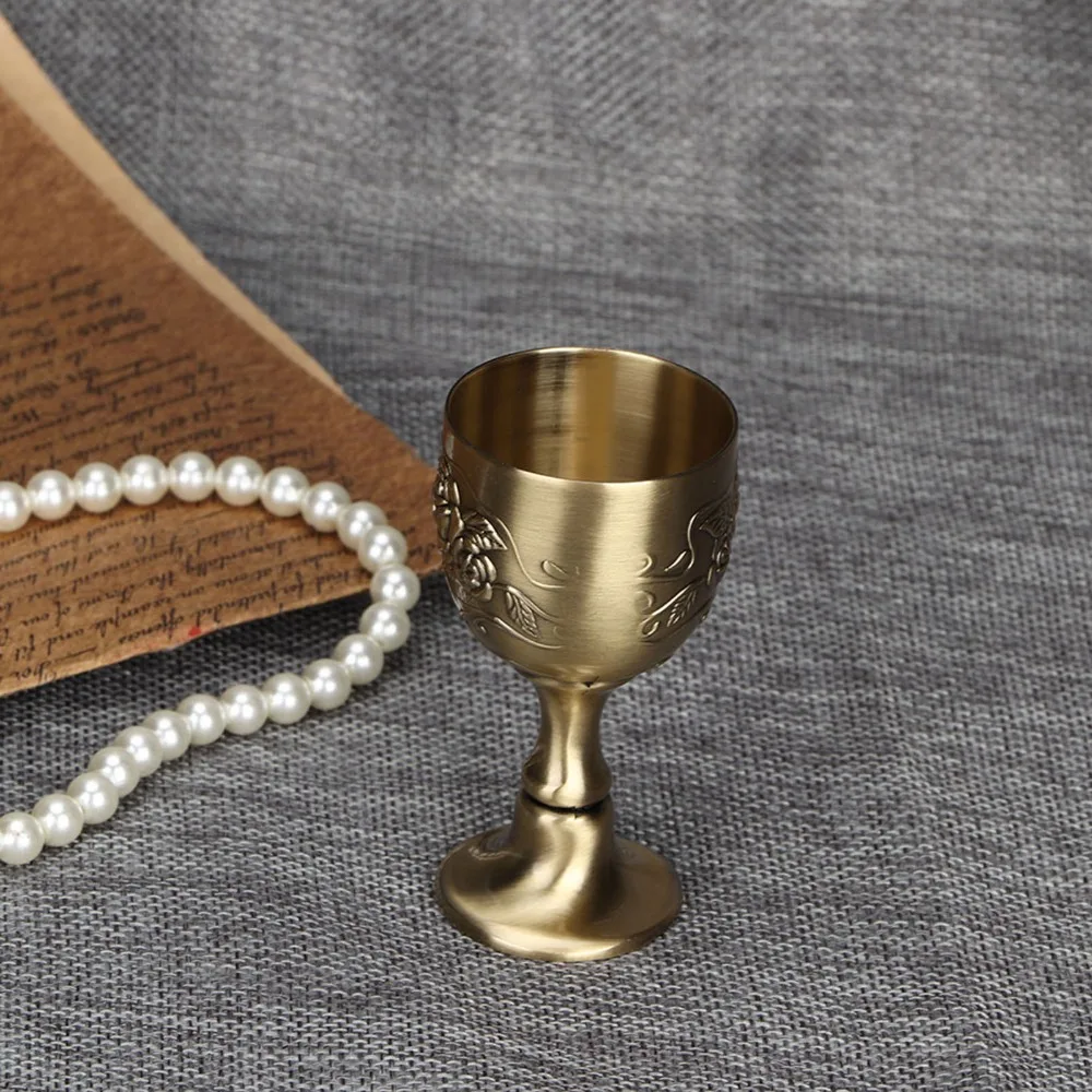 Goblets & Chalices Metal Vintage Wine Cup Flower Embossed Small Wine Goblet Brass 25ml Metal Goblet Church Use