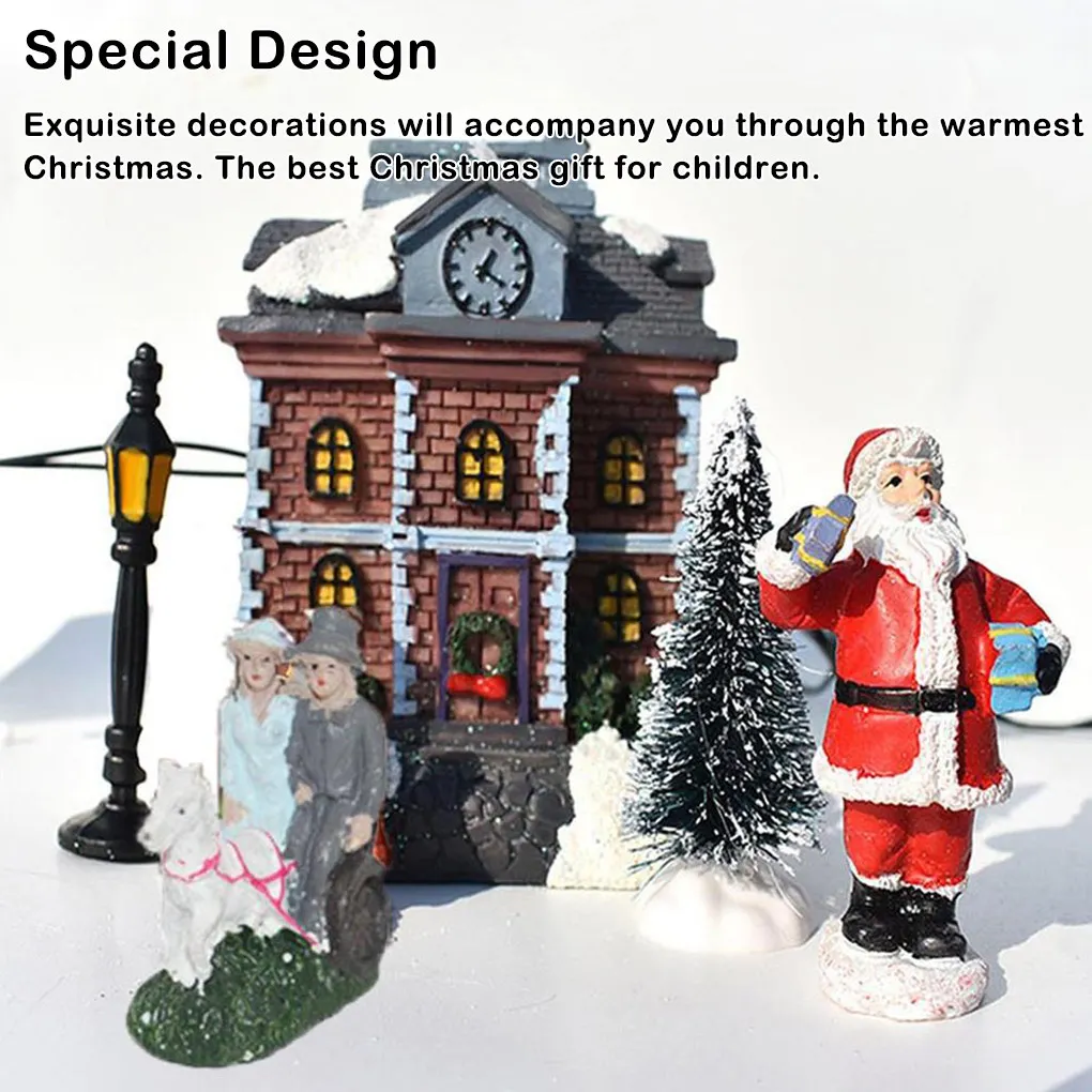 10Pcs Xmas Miniature House Lovely Decorations Resin Statues Anti-deform LED Glowing Snow Houses School New Kids Gift