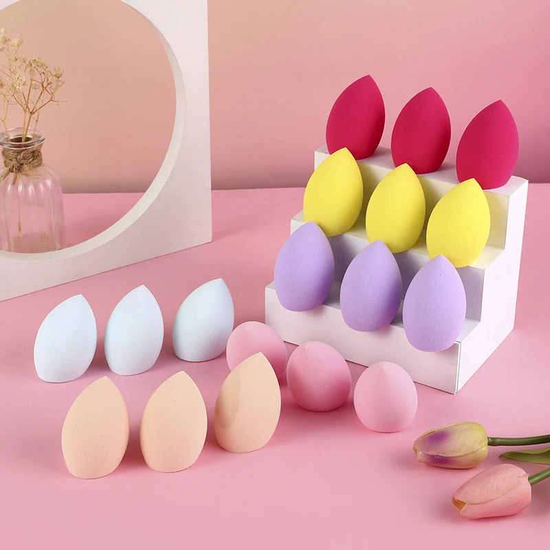 18 water drop slant cut shape sponge puff beauty egg suitable for applying makeup beauty tools, multi-coloured fashion simple su