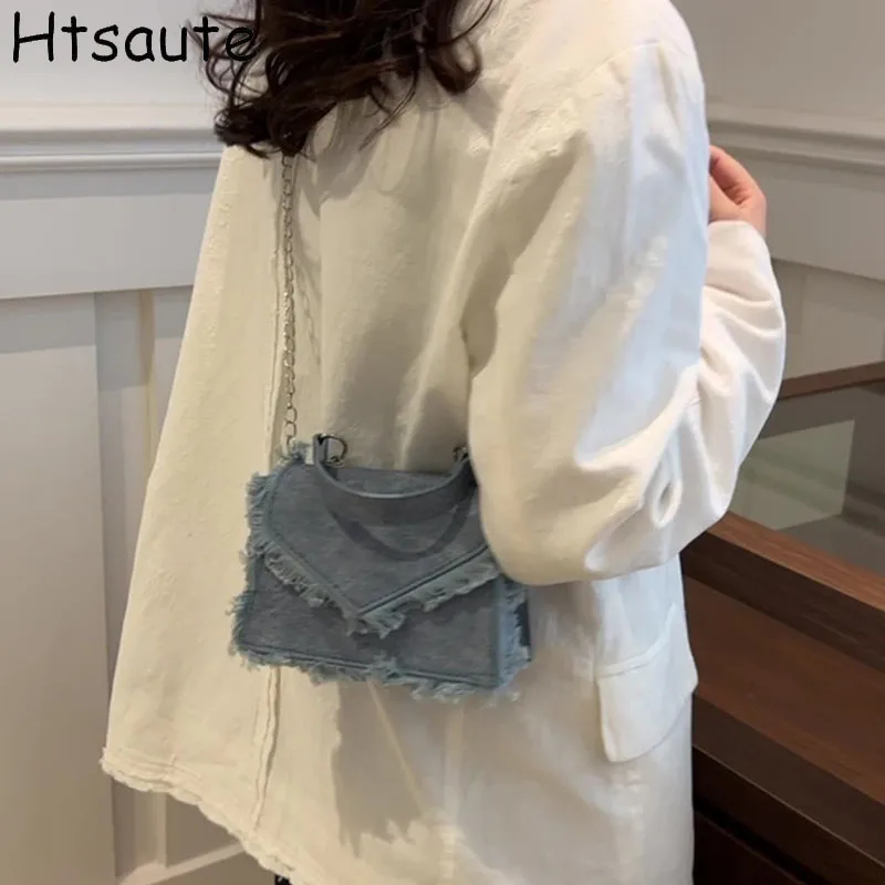 

Denim Tassel MINI Handbag For Women Solid Color Covered Crossbody Bags Ladies Single Shoulder Bag Square Crossbody Chain Bag
