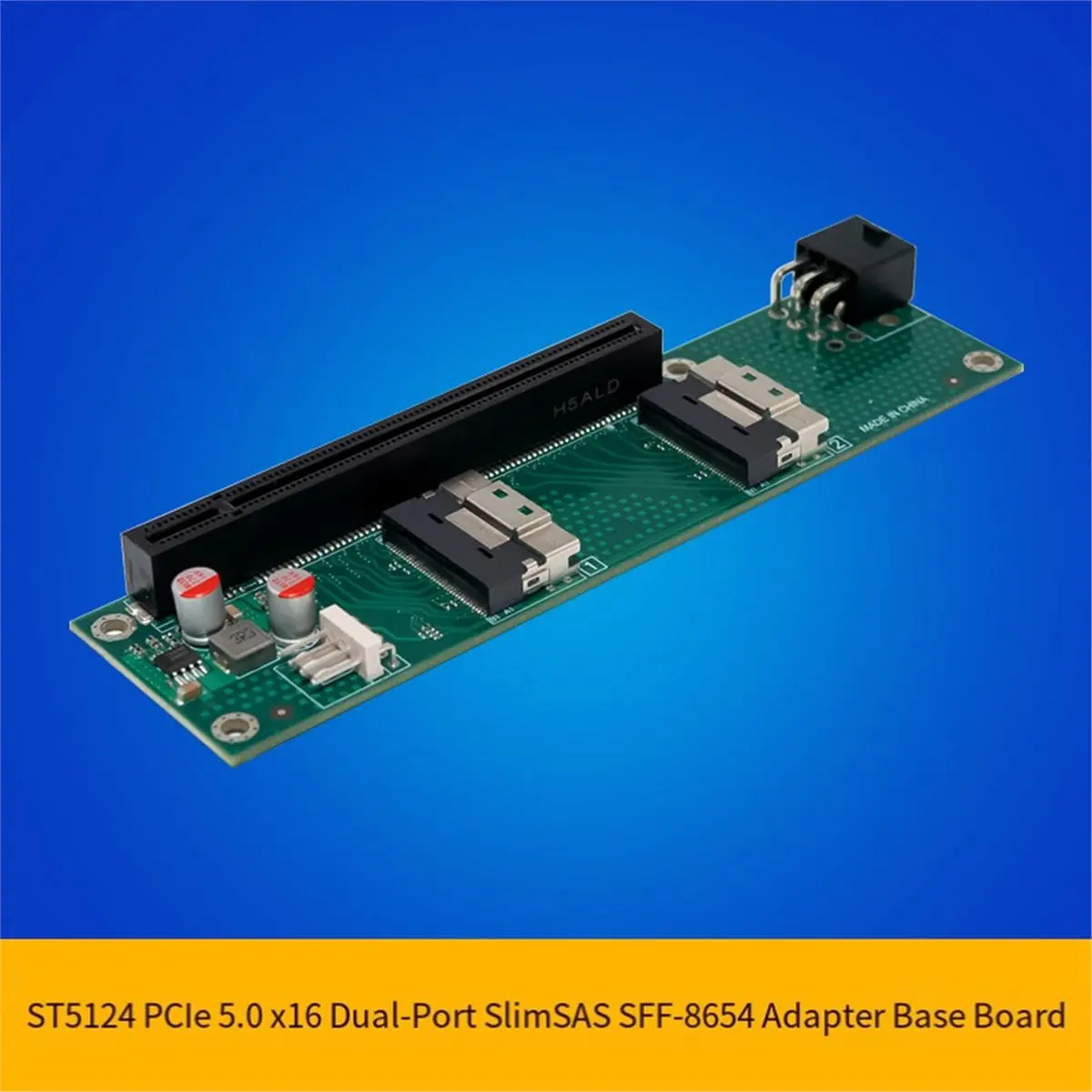 PCIe 5.0 X16 Dual-Port SlimSAS SFF-8654 Adapter Board DC-DC Step-Down Power Supply for Single GPU External Expansion