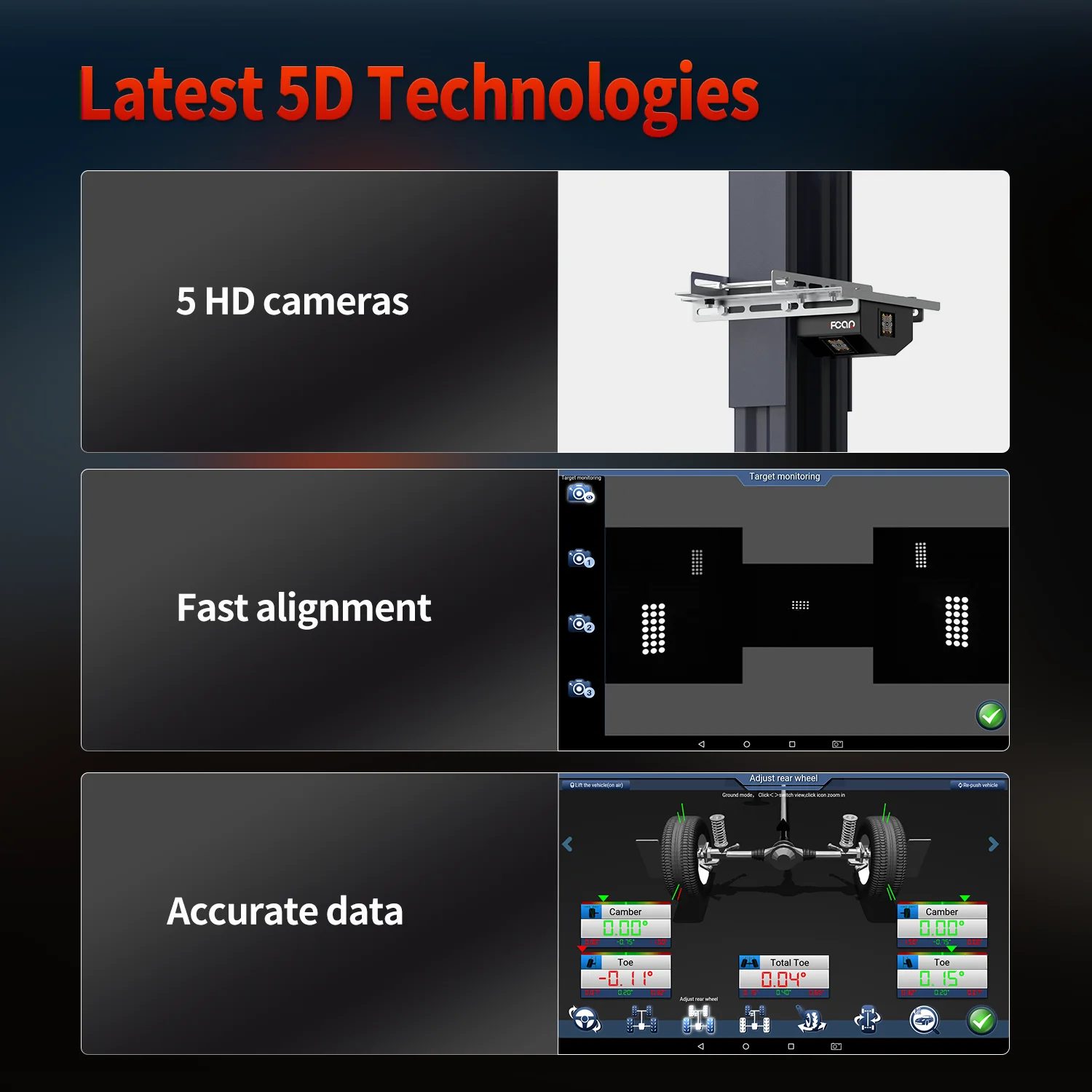 FCAR FD-505S 4 wheel aligner with TR-100 tire tread scanner chassis repair equipment wheel alignment tool