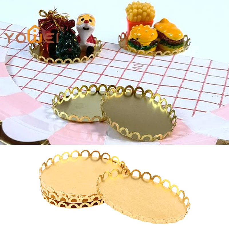 Latest 2Pcs Dollhouse Miniature Metal Tray 1/12 Doll House Kitchen Furniture Decoration Accessories Scence Toys