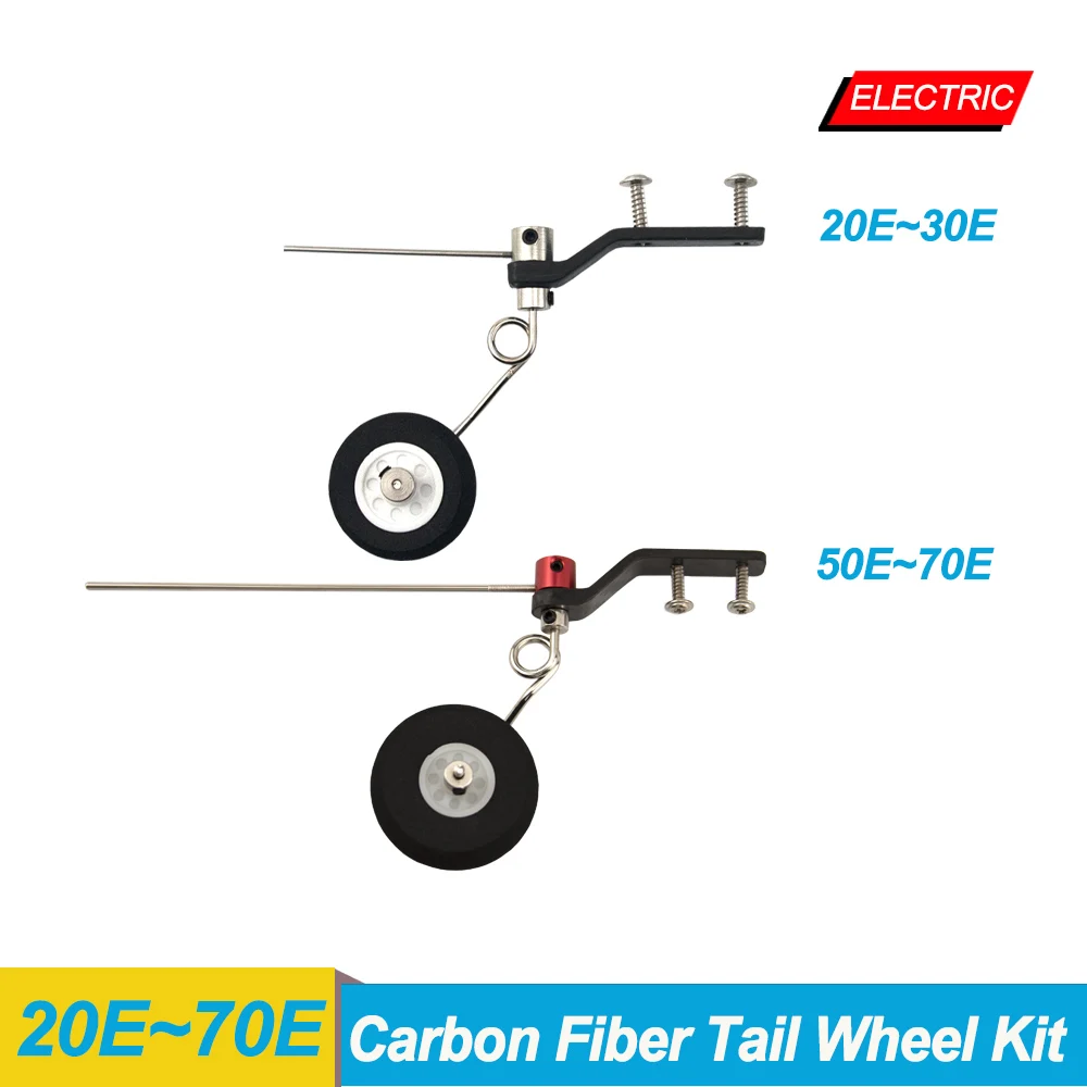 1Set Carbon Fiber Tail Wheel Kit 20-70E RC Electric Aircraft Assembly Bracket C.F Sponge Tire W/ Screws for Fixed-wing Airplanes