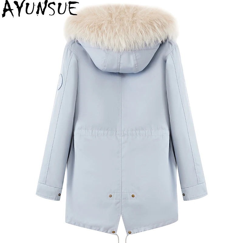 AYUNSUE 중간 길이 여우 모피 파카 여성 2025 streetwear 여성 의류 용 리얼 모피 코트 겨울 따뜻한 코트 너구리 모피 칼라