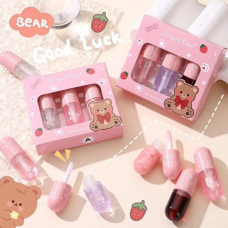 Waterproof Pearly Lip Gloss Set Mirror Glaze Effect Non Stick Cup Long Lasting Nourishing Moisturizing Oil