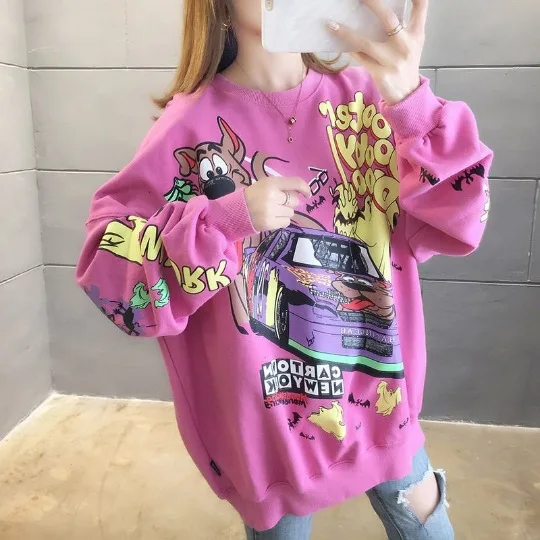 

Oversized Funny Sweatshirt Women Cartoon Streetwear Graffiti Anime Y2k Hoodie Shirt Fashion Korean Style Pullovers Long Tops