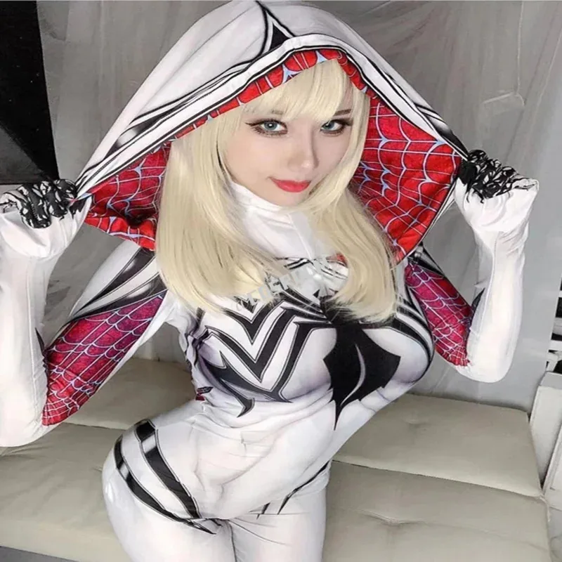 

Gwen Stacy Costume Anti-Gwenom Cosplay Superhero Zentai Suit Halloween costume Bodysuit Sexy Jumpsuit for Women Halloween Costum