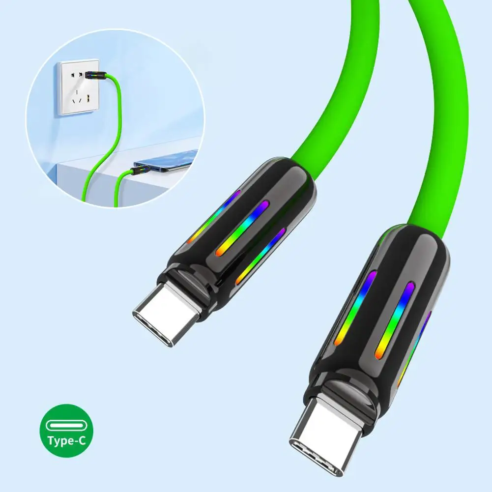 100W Silicone Fast Charging Cable With Seven-color Breathing Light Type C USB C Data Cable For Samsung Huawei Macbook For X F1X0