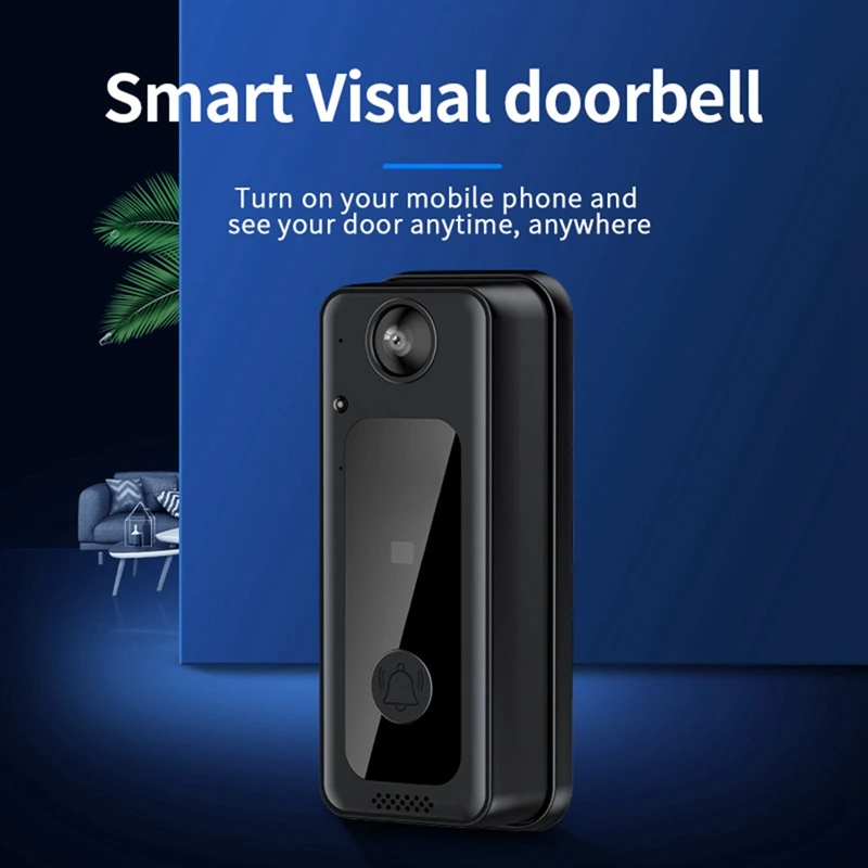 1Set Wifi Intelligent Video Doorbell Supports Mobile Phone Remote Intercom Black Wide Angle Visual Doorbell Set