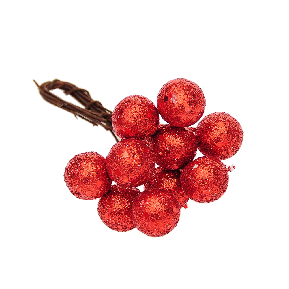 

10 Pcs Christmas Fruit Decorations Artificial Berry Stem Shiny Realistic Lifelike Fruits Home Kitchen Counter Glitter BallsFake