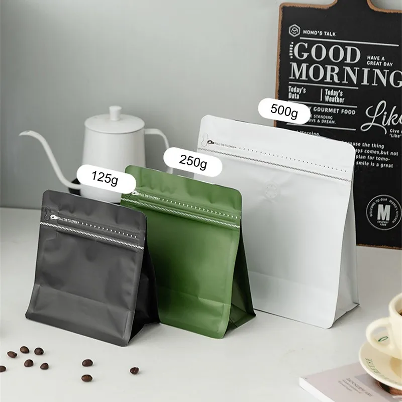 StoBag 50pcs Coffee Beans Packaging Bag with Valve Stand Up Ziplock Octagonal Food Sealed Aluminum Foil Storage Reusable Pouches