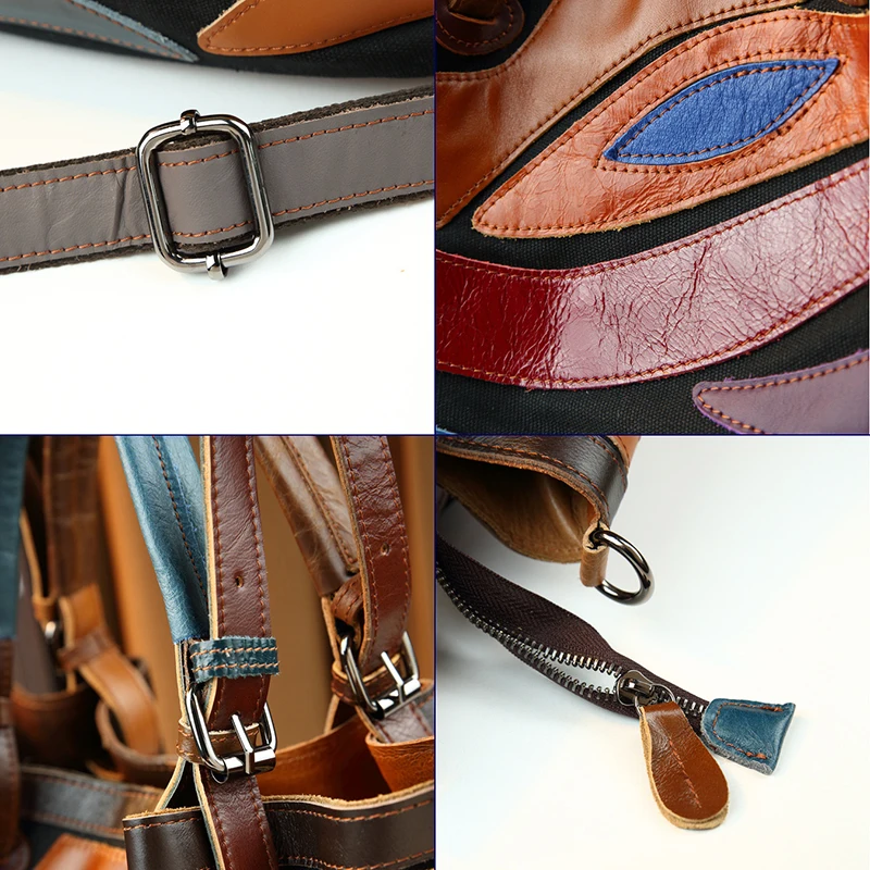 Women's new leather colored handbag bucket bag fashion splicing shoulder bag geometric shape contrasting color crossbody bag