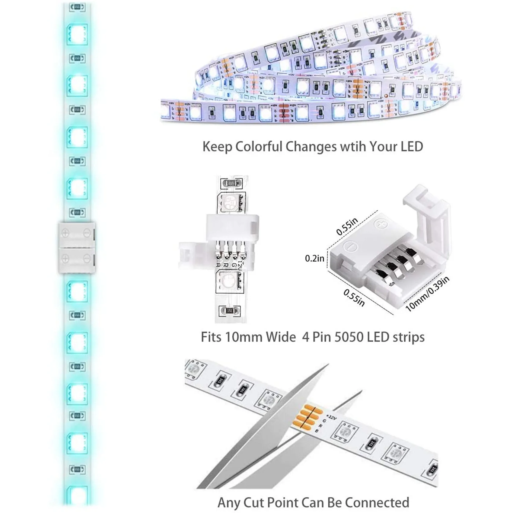 M12K-2 Set LED Light Strip Connectors 4 Pin RGB LED Lights Connectors,Gapless Connectors,L Shape Connectors