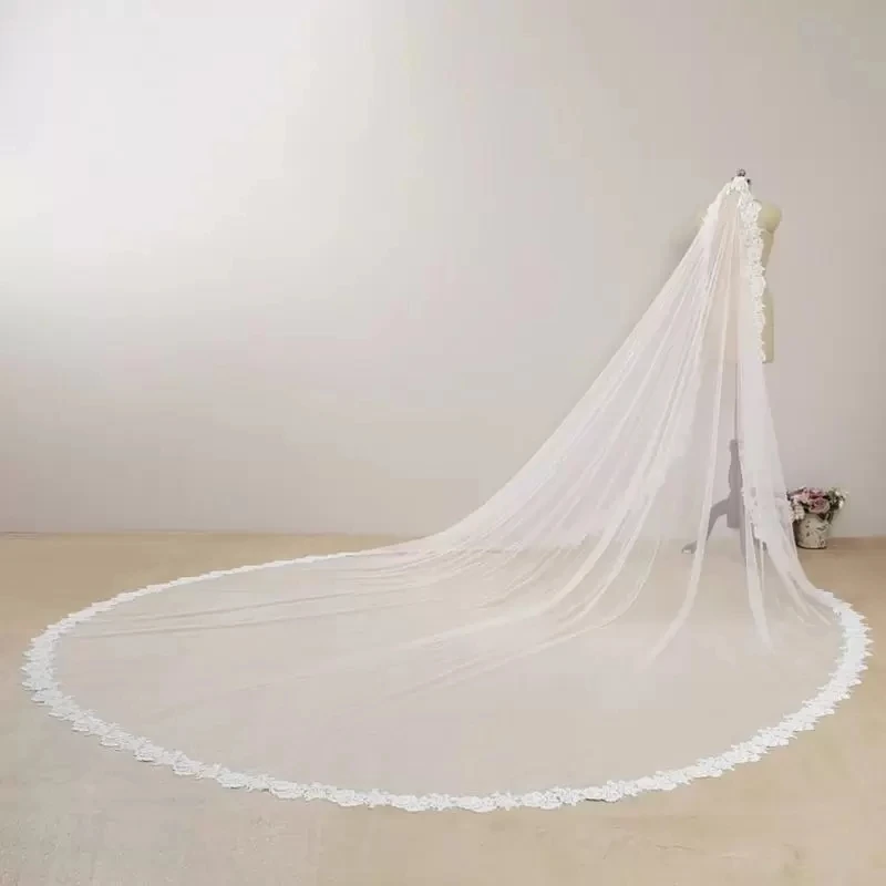 Real Photo 3M 4M 5M Long with Comb Wedding Veil Lace Veil One Layer Cathedral Veil Tulle Veil Bridal Veils White Ivory Veil