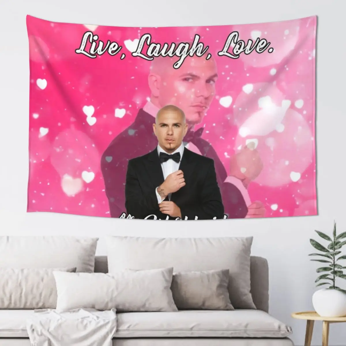 Mr Worldwide Says to Live Laugh Love Pink Tapestry Aesthetic Room Decoration Aesthetic Home Decor Decor For Room Tapestry