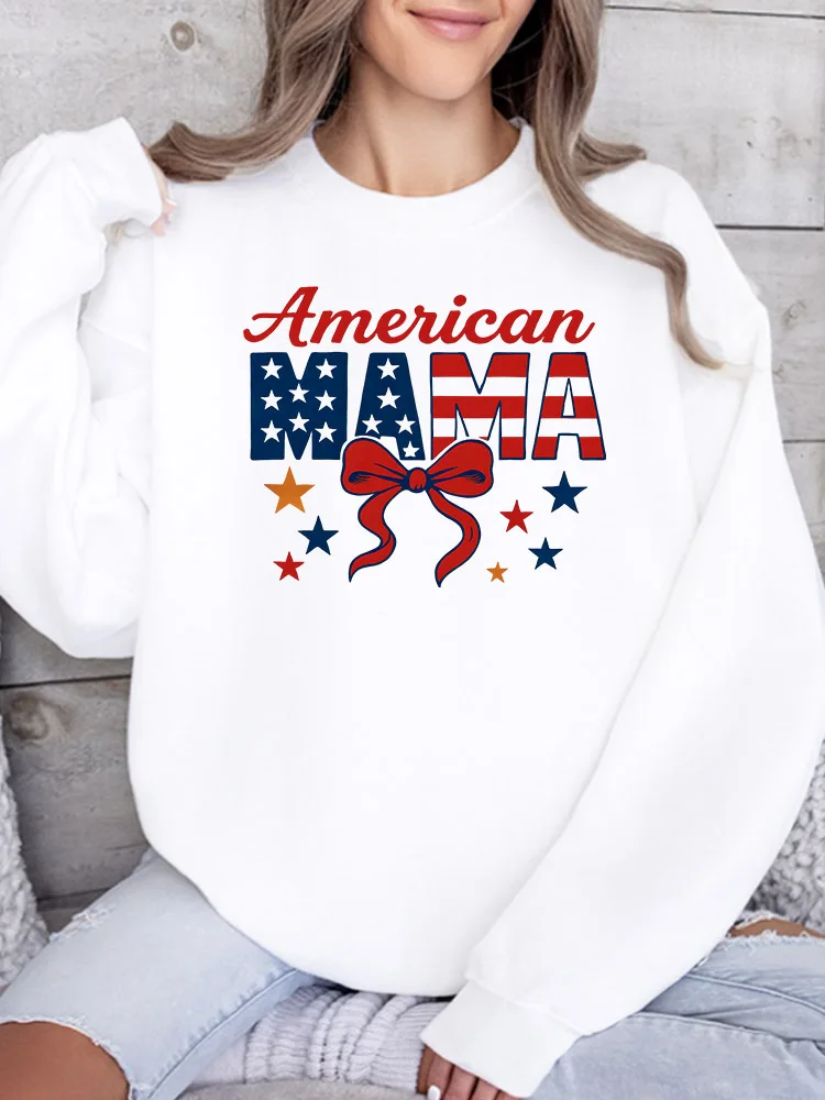

Женская толстовка American Mama and Bow с графическим принтом, повседневный пуловер с длинными рукавами, свободный крой, уличная одежда для осени и зимы