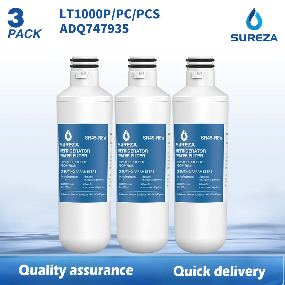 LT1000PC Water Filter Replacement for LG LT1000P Water Filter LT1000PC/PCS MDJ64844601 ADQ747935 ADQ74793504, 3 PACK