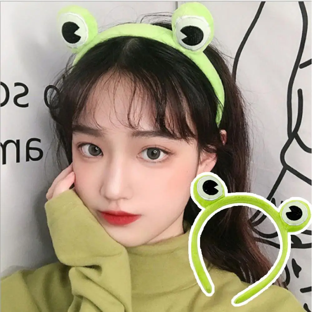 

Забавная повязка на голову для макияжа с лягушкой, эластичная повязка для волос с ушками животных, зеленый плюшевый обруч для волос в виде лягушки, аксессуары для волос для косплея, модный головной убор