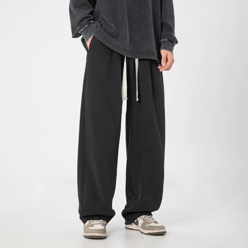 

Texture Casual Pants For Men Spring New Curved Sweatpants With Split And Pleated Design Loose Fit Solid Color Long Pants 5UOC