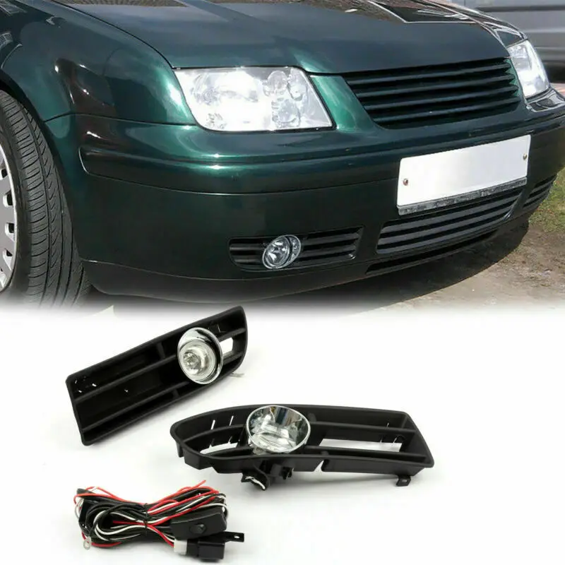 Bumper Grille With Driving Fog Lamp Light For 99-04 VW JETTA BORA MK4 TDI