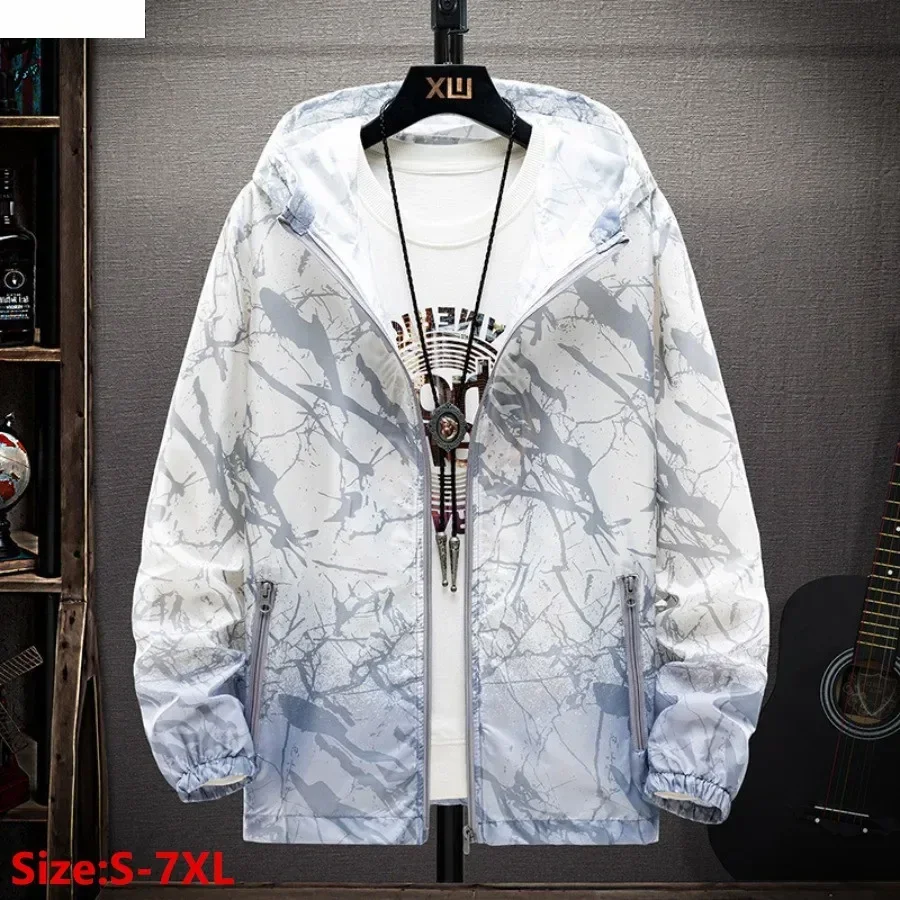

New Spring Summer Lightweight Jackets Couple Outdoor Hooded Sun Protection Clothing Man Fishing Ultrathin Clothes 6XL 7XL
