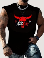 Men's summer fashionable casual sports loose bull graphic print comfortable breathable round neck sleeveless vest