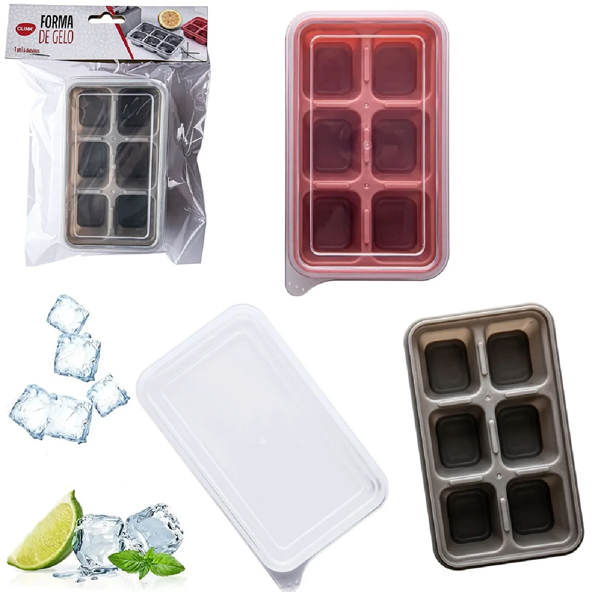 2 Mini Plastic Rectangular Ice Shapes Kit With Lid