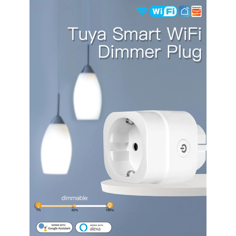 WiFi Smart Socket Brightness Adjust Timer for Tuya Smart Life App,Amazon Alexa Google Assistant Voice Control EU Plug