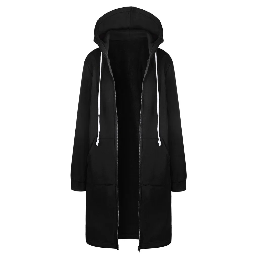 Hot Women's Autumn Winter ThickenHoodies Parkas Loose Hooded Jackets Zipper Pocket Maxi Size Sweatshirt Sports Dresses Outwear