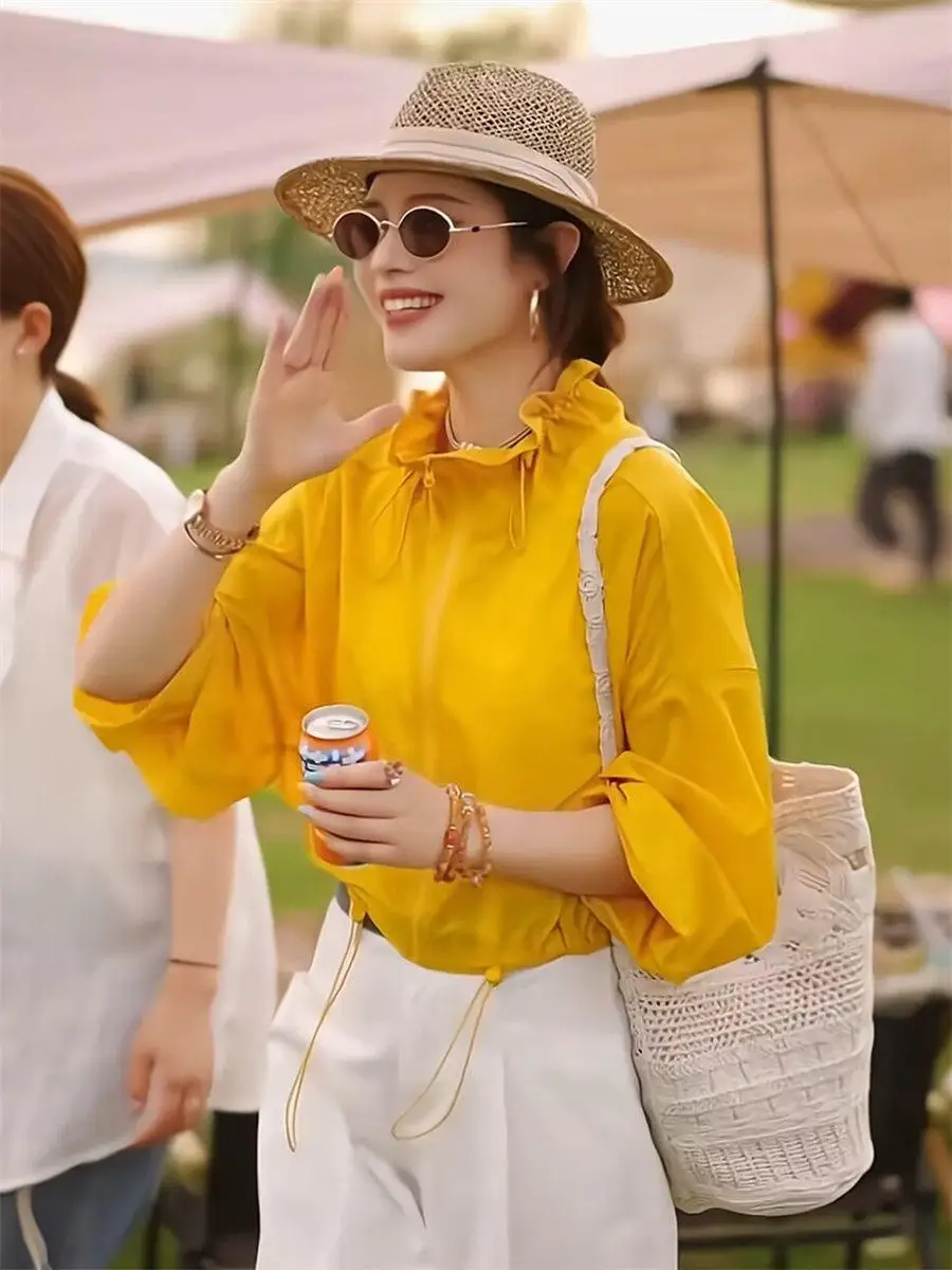 

Women's Drawstring Short Lightweight Breathable Summer New Style Korean Loose Slimming Top Ultra-Light Sun Protection Outerwear