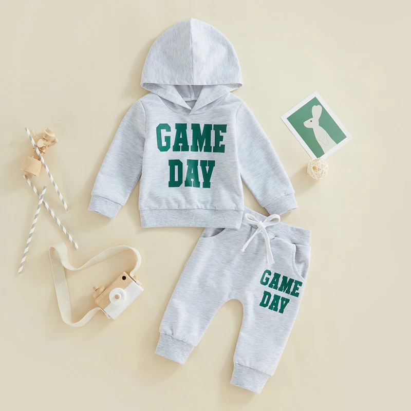 1-6years Boys Rugby Outfits Letter Pattern Long Sleeve Hoodies Sweatshirt Elastic Waist Long Pants Football Set