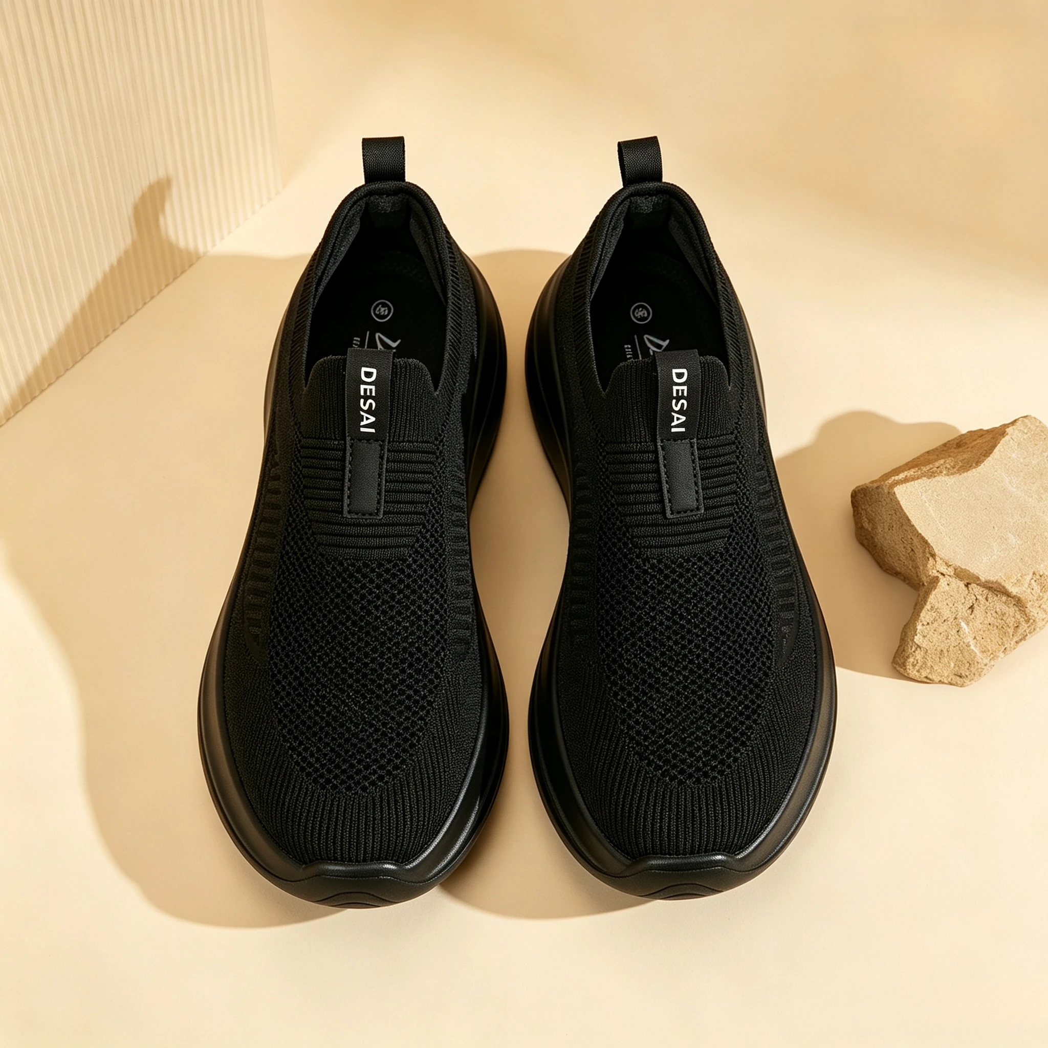 Men's Slip-On Mesh Breathable Running Shoes, Solid Color Shock-Absorbing Comfortable Lightweight Casual Sneakers