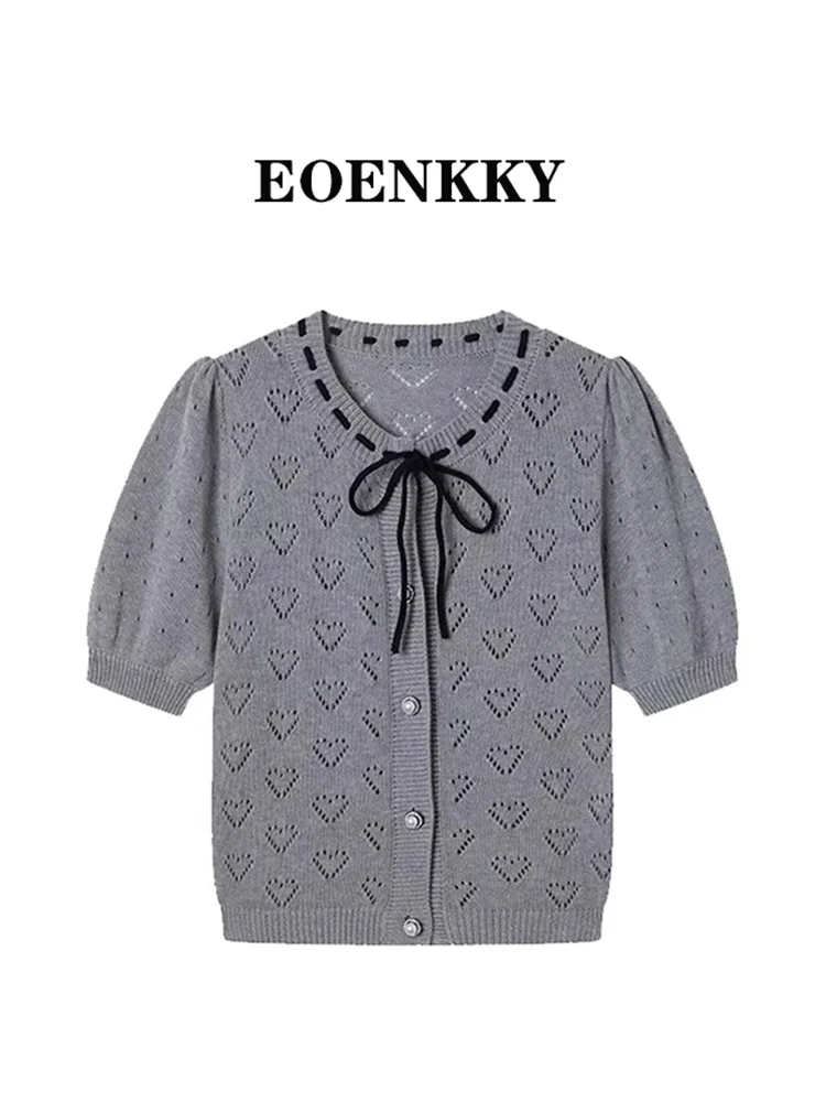 

Вязаная рубашка поло с короткими рукавами и вырезом в форме сердца, новинка лета 2026, футболка с коротким рукавом, модные женские топы