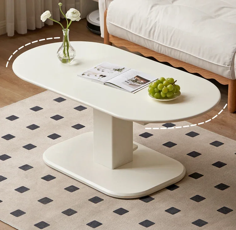 

Solid wood lifting coffee table French cream style living room modern household small apartment white tea table