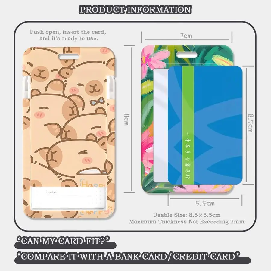 Cartoon Capybara 1Pc Card Holder Retractable Credit Card Holders Holders Child Bus with lanyard Badge Bank ID Cover Case