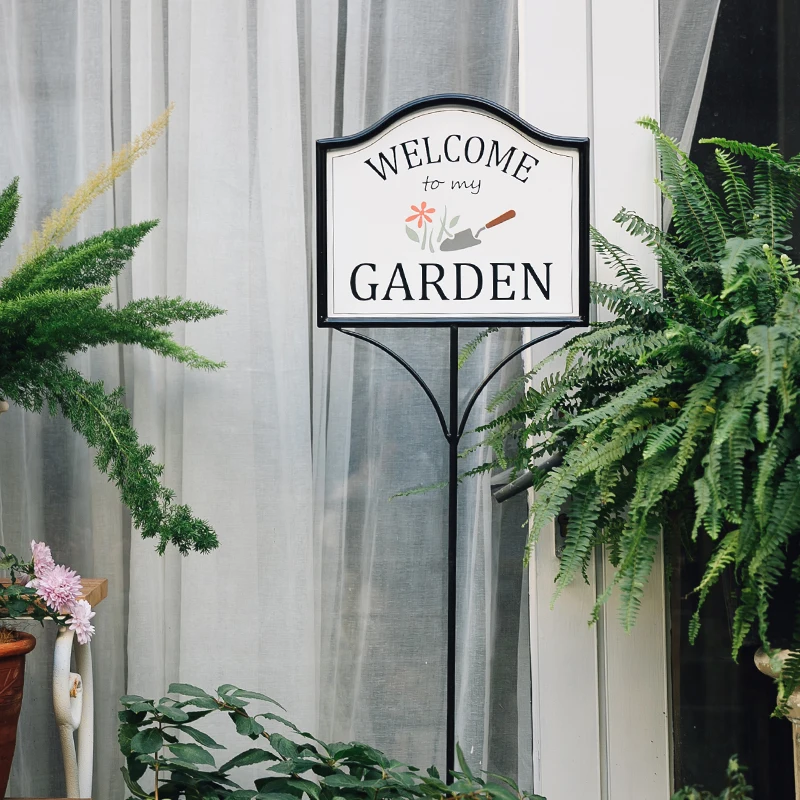 Panneau de pieu décoratif en métal, accessoires de jardin, décoration de jardin, bienvenue